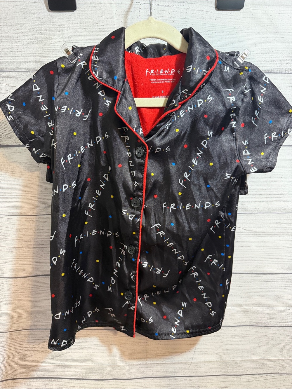 FRIENDS Black Button-Front Kids Shirt with Multicolor Dots